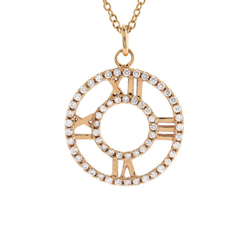 Tiffany & Co. Atlas Open Medallion Pendant Necklace 18K Rose Gold with Pave Diamonds Small