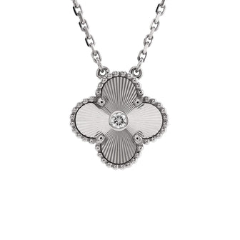 Van Cleef & Arpels Vintage Alhambra Pendant Necklace Guilloche 18K White Gold with Diamond