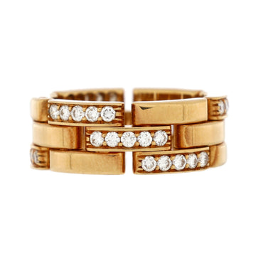 Cartier Maillon Panthere 3 Row Band Ring 18K Rose Gold with Half Pave Diamonds