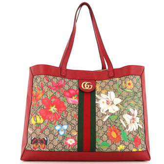 Gucci Ophidia Soft Open Tote Flora GG Coated Canvas East West