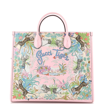 Gucci Gucci Tiger Convertible Open Tote Printed Leather Medium