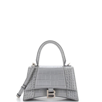 Balenciaga Hourglass Top Handle Bag Crocodile Embossed Leather Small