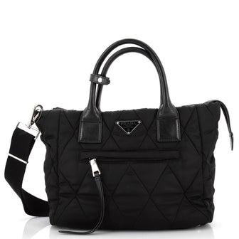 Prada Convertible Zip Tote Quilted Tessuto Small