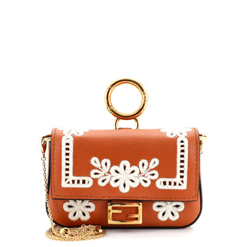 Fendi Baguette Bag Charm Floral Embroidered Leather Nano