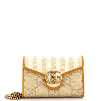 Gucci GG Marmont Chain Wallet Matelasse Jumbo GG Raffia with Stripes Mini