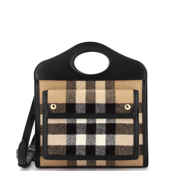 Burberry Pocket Tote House Check Cashmere with Leather Mini