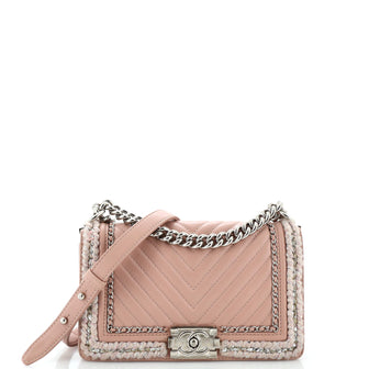 Chanel Jacket Boy Flap Bag Quilted Lambskin with Tweed Old Medium