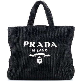 Prada Logo Tote Raffia Large