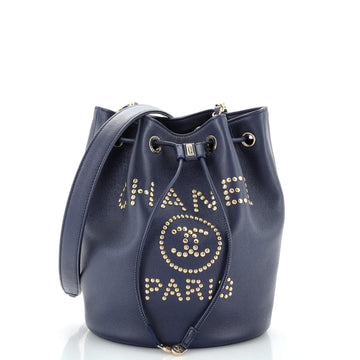Chanel Deauville Drawstring Bucket Bag Studded Caviar Medium