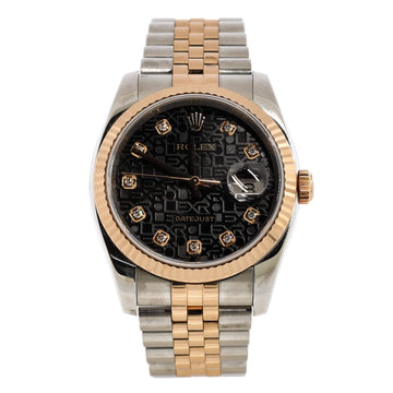 Rolex Oyster Perpetual Datejust Automatic Watch Stainless Steel and Rose Gold with Diamond Markers 36