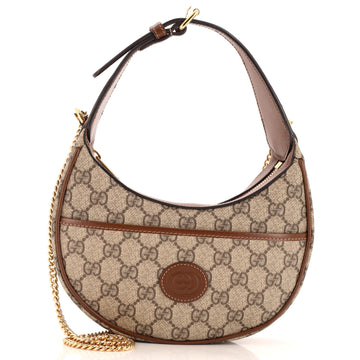 Gucci Interlocking G Patch Half Moon Hobo GG Coated Canvas Mini