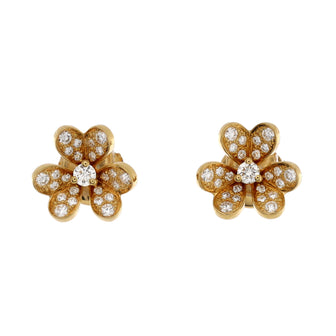 Van Cleef & Arpels Frivole Stud Earrings 18K Yellow Gold and Pave Diamonds Mini