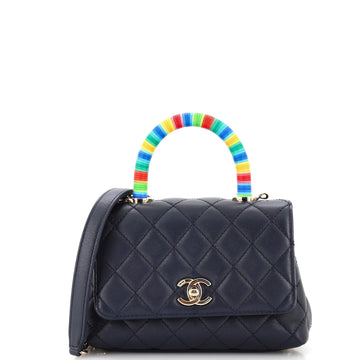 Chanel Coco Top Handle Bag Quilted Goatskin with Multicolor Handle Extra Mini