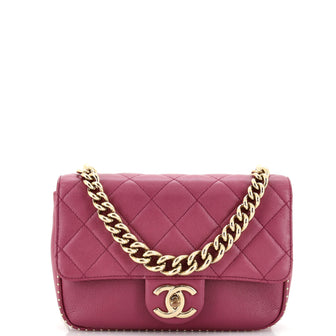 Chanel Chain Handle CC Flap Bag Quilted Caviar with Studded Detail Small