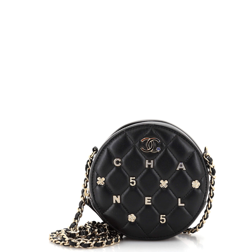 Chanel Lucky Charms Round Clutch With Chain Quilted Lambskin Mini