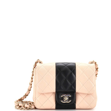 Chanel Bicolor Square Classic Single Flap Bag Quilted Lambskin Mini