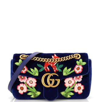 Gucci GG Marmont Flap Bag Embroidered Matelasse Velvet Small