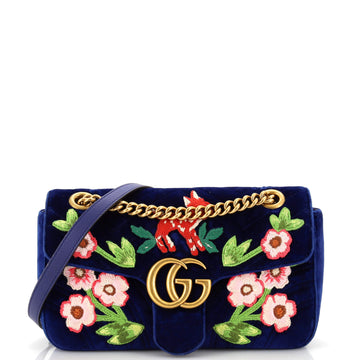 Gucci GG Marmont Flap Bag Embroidered Matelasse Velvet Small