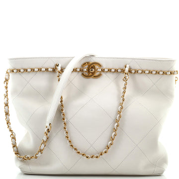 Chanel CC Lock Chain Handle Shopping Tote Quilted Calfskin Small