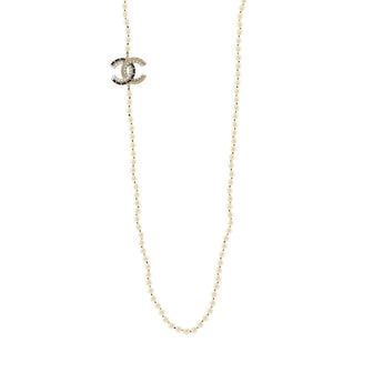 Chanel Vintage Allure Chain CC Long Necklace Faux Pearls and Metal with Lambskin and Crystals