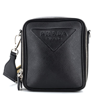 Prada Vertical Zip Around Logo Shoulder Bag Saffiano Leather
