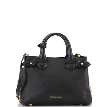 Burberry Banner Tote Leather and House Check Canvas Small