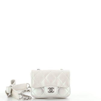 Chanel Bow Strap Classic Flap Clutch with Chain Quilted Iridescent Lambskin Mini