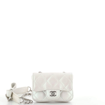 Chanel Bow Strap Classic Flap Clutch with Chain Quilted Iridescent Lambskin Mini