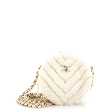 Chanel Round Clutch with Chain Chevron Shearling Mini
