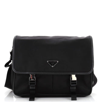 Prada Double Buckle Flap Messenger Bag Re-Nylon with Saffiano Medium