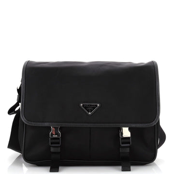 Prada Double Buckle Flap Messenger Bag Re-Nylon with Saffiano Medium