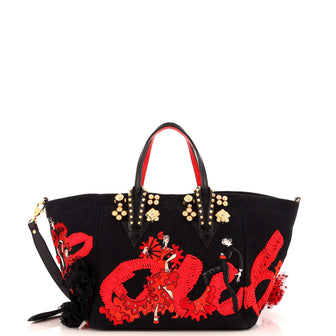 Christian Louboutin Flamencaba Tote Embellished Canvas with Leather Small