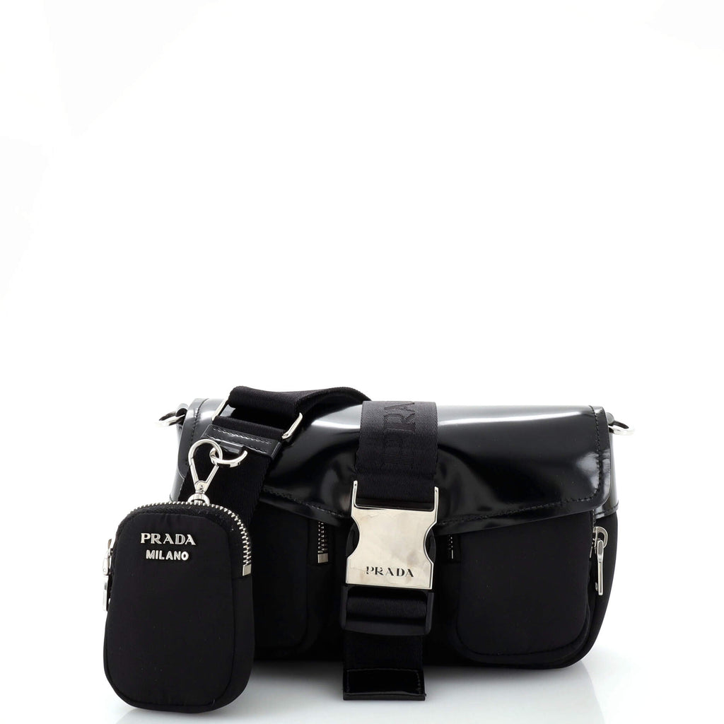 Prada Buckle Pocket Crossbody Bag Spazzolato Leather and Tessuto
