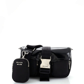 Prada Buckle Pocket Crossbody Bag Spazzolato Leather and Tessuto