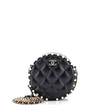 Chanel Round Clutch with Chain Quilted Calfskin with Pearl Detail