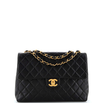 Chanel Vintage Classic Single Flap Bag Quilted Lambskin Jumbo