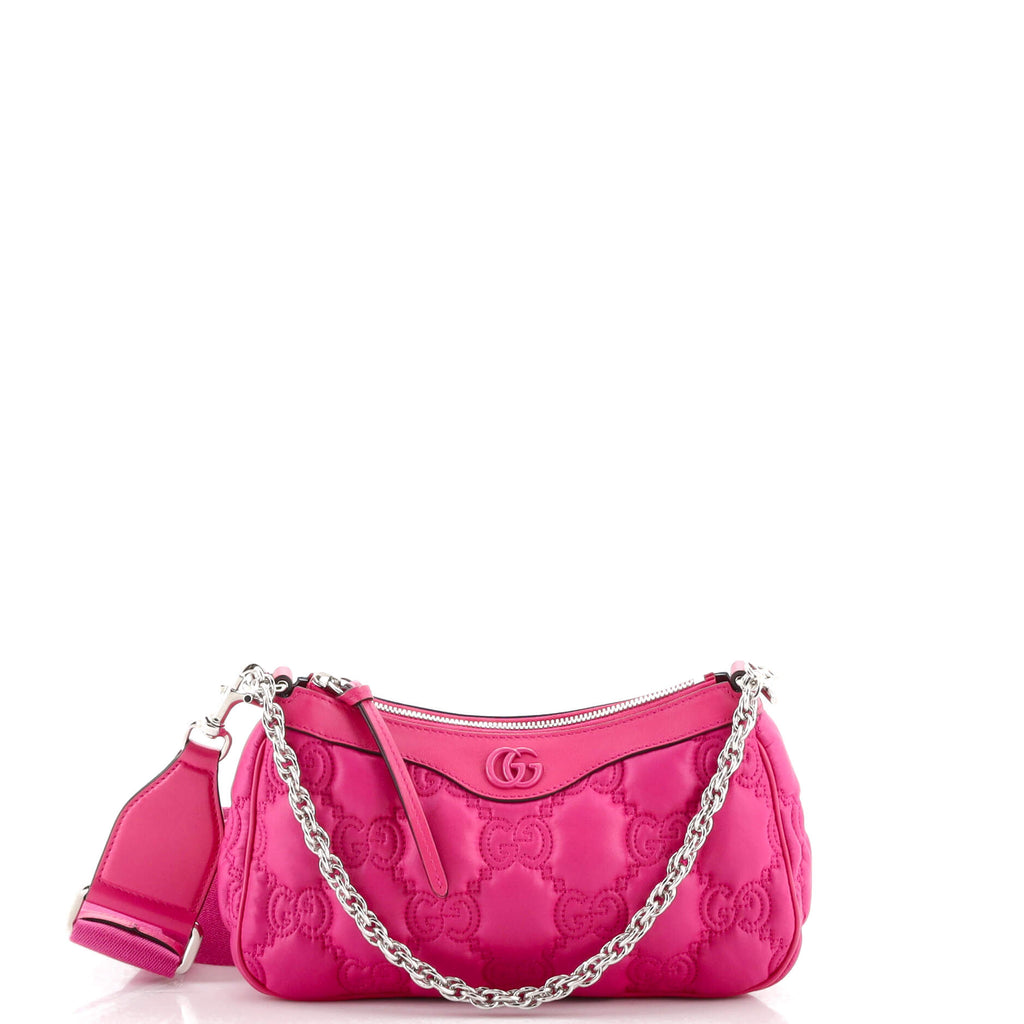 Gucci Zip Shoulder Bag GG Embossed Matelasse Leather Mini Pink