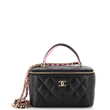 Chanel Classic Top Handle Vanity Case with Chain Quilted Lambskin Small