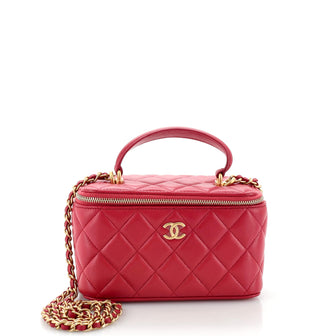 Chanel Classic Top Handle Vanity Case with Chain Quilted Lambskin Small