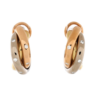 Cartier Trinity Hoop Earrings 18K Tricolor Gold with Diamonds 13mm