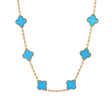 Van Cleef & Arpels Vintage Alhambra 10 Motifs Necklace 18K Yellow Gold and Agate