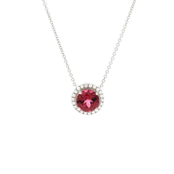Tiffany & Co. Soleste Round Pendant Necklace Platinum with Diamonds and Rubellite Tourmaline