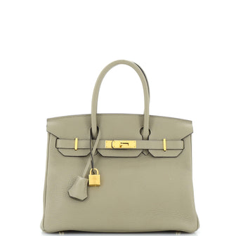 Hermes Birkin Handbag Green Clemence with Gold Hardware 30