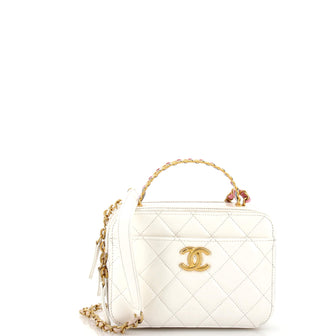 Chanel CC Woven Rainbow Chain Handle Zip Around Vanity Case Quilted Lambskin Mini