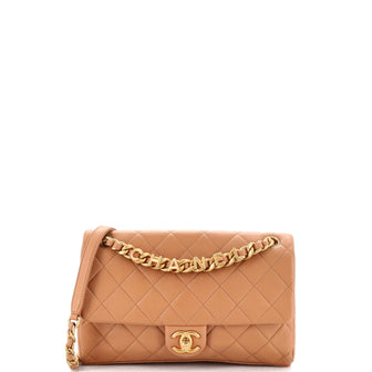 Chanel Logo Letters Chanel Touch Chain Flap Bag Quilted Lambskin Medium