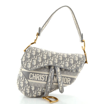 Christian Dior Saddle Handbag Logo Embroidered Oblique Canvas Medium
