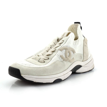 Chanel Women's CC Low-Top Sneakers Suede and Knit Fabric