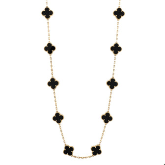 Van Cleef & Arpels Vintage Alhambra 20 Motifs Necklace 18K Yellow Gold and Onyx