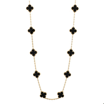 Van Cleef & Arpels Vintage Alhambra 20 Motifs Necklace 18K Yellow Gold and Onyx