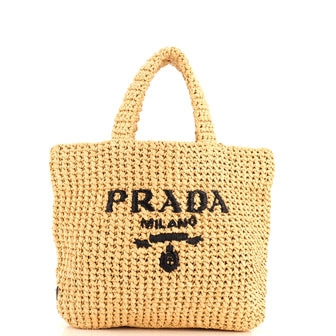 Prada Logo Tote Raffia Small